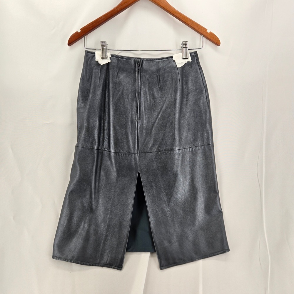 Vintage VAKKO New York Leather Skirt Blazer Suit Set Gunmetal Gray 2PC XS - Picture 5 of 8